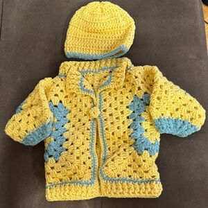Handmade Yellow and Blue Crochet Baby Set
